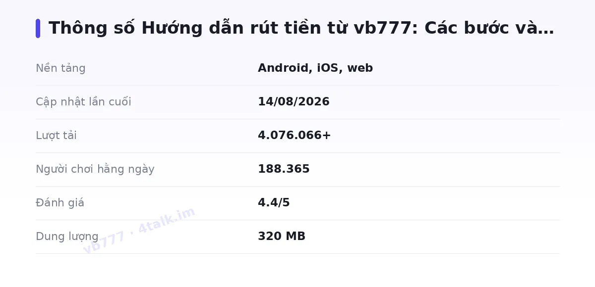 Bảng thông số vb777