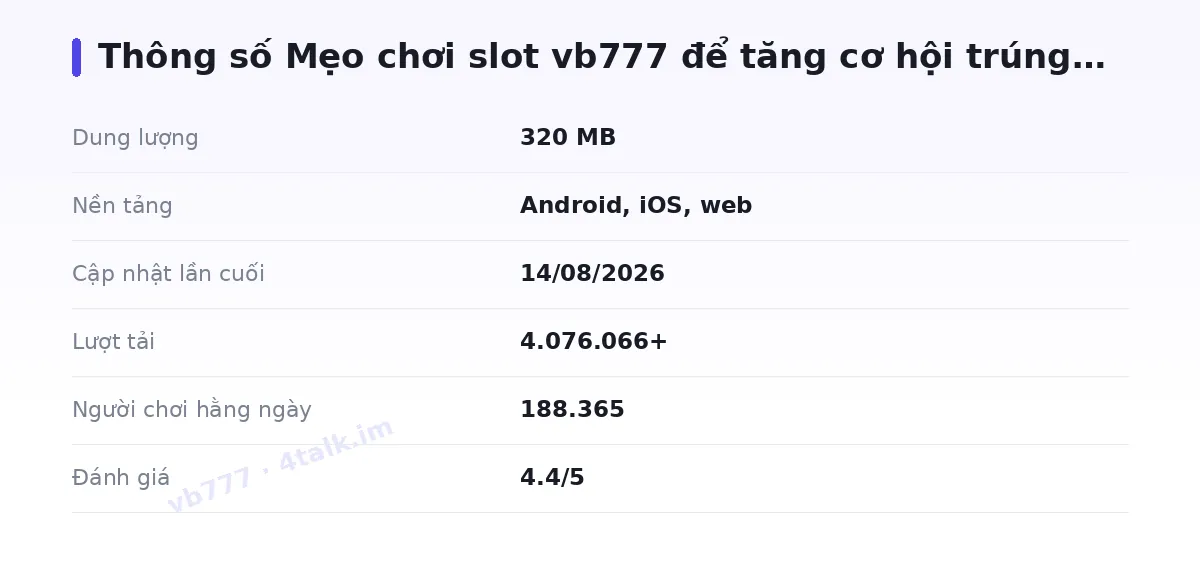 Bảng thông số vb777
