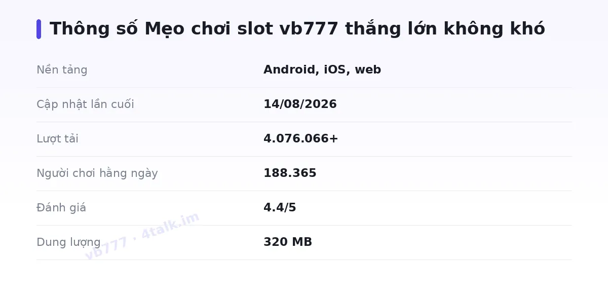 Bảng thông số vb777