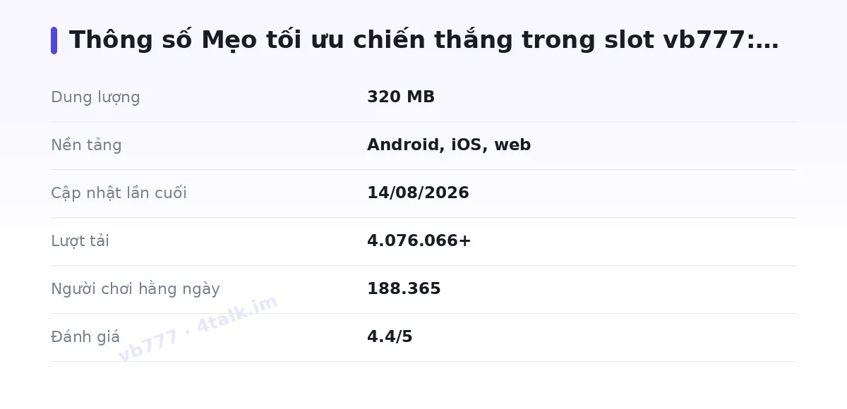Bảng thông số vb777